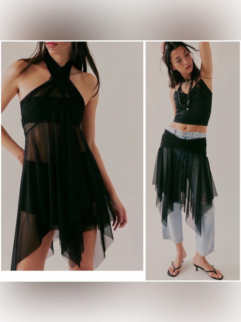 NWT Free People & Norma Kamali Black Mesh Convertible Skirt Dress Multi-Way Hand